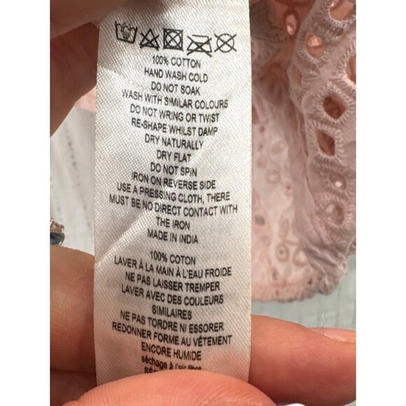 French Connection Womens Blouse Sz 6 Pink Eyelet Ruffles CottageCore Coquette - Picture 3 of 10